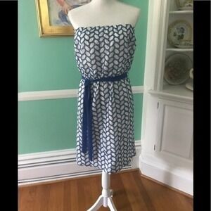 Joy Joy Blue and White Strapless Dress Size Med